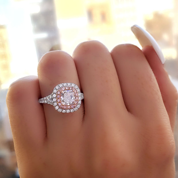 3.85 Ct Pink Diamond Halo Cushion Engagement Ring G Color SI1 GIA Certified