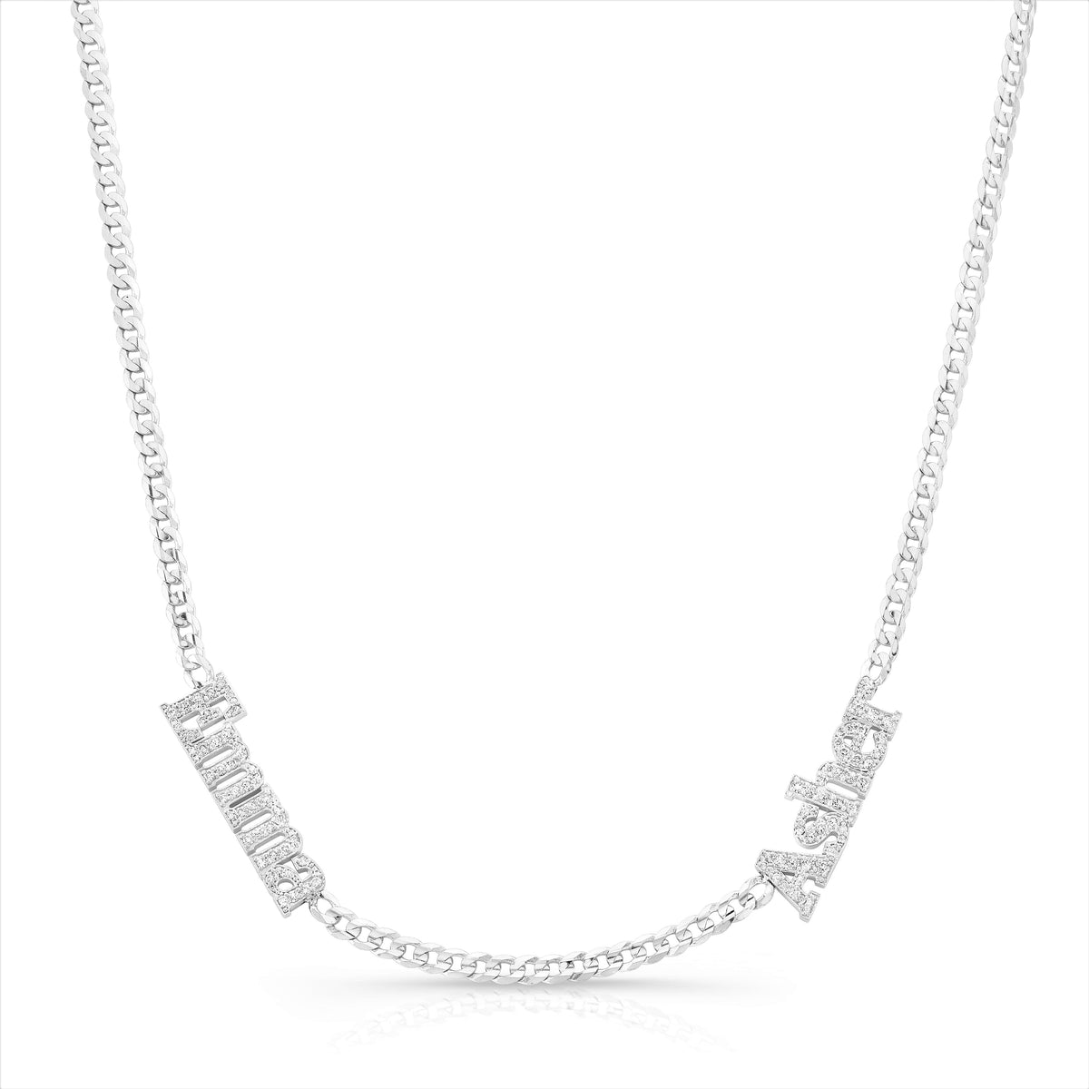 Diamond name necklace cuban curb chain custom made