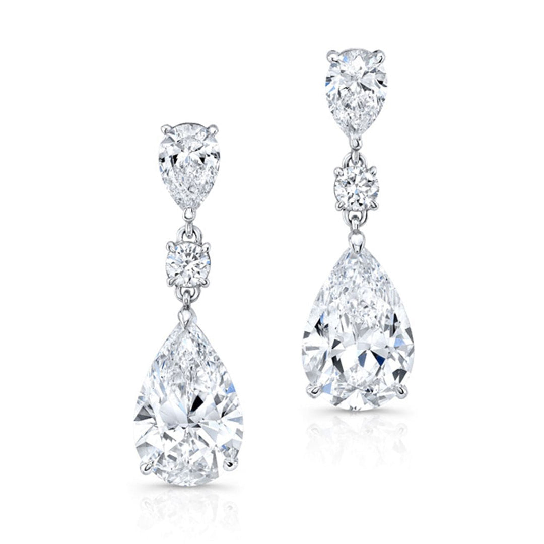 Pear and Round cut diamond dangling Earrings in white gold