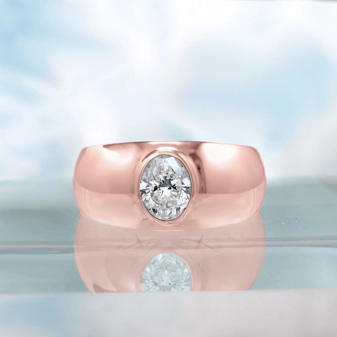 Lab Grown Men's Bezel Oval Cut Diamond Ring IGI Certified