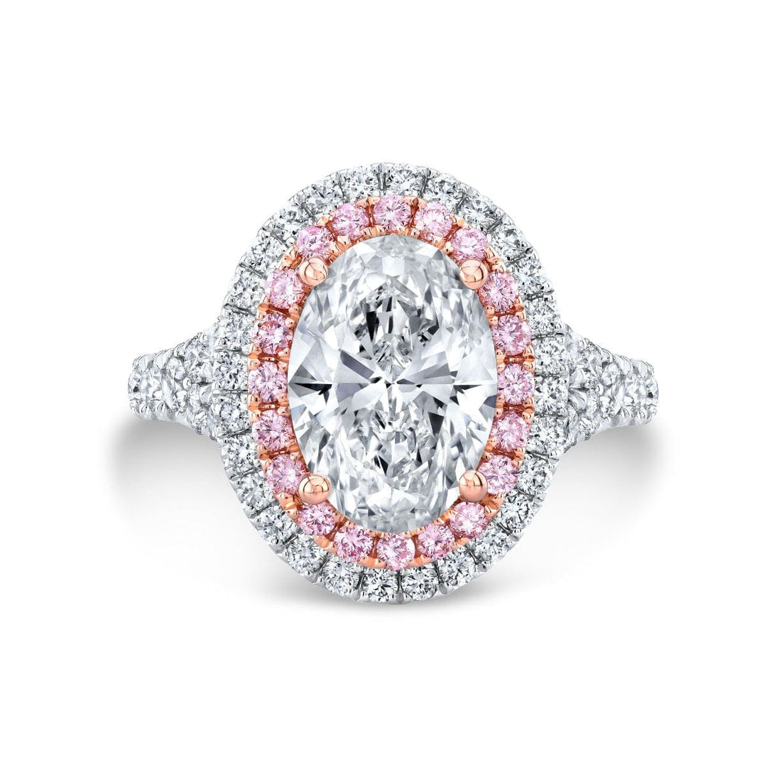 Oval Cut with Pink Diamond Double Halo Ring