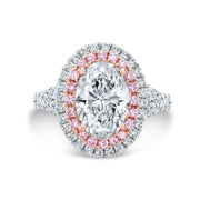 Oval Cut with Pink Diamond Double Halo Ring