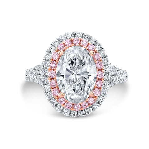 Oval Cut with Pink Diamond Double Halo Ring
