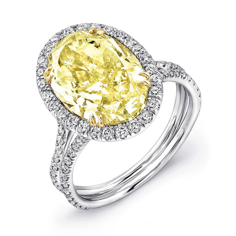 Lab Grown Yellow Oval Cut Halo Split Shank Diamond Ring VVS2 IGI Certified