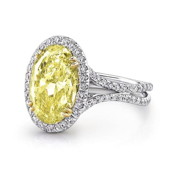 Lab Grown Yellow Oval Cut Halo Split Shank Diamond Ring VVS2 IGI Certified