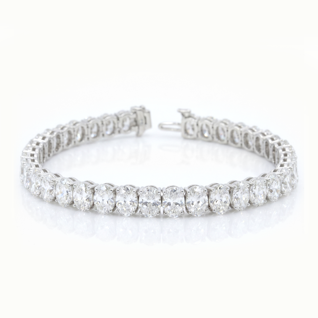 oval shape Diamond white gold bracelet on a white background
