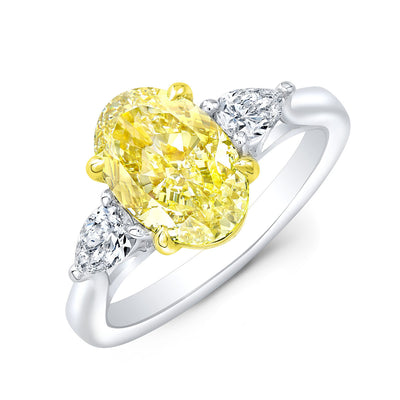 1.90 Ctw Canary Fancy Light Yellow Oval Cut & Pear Cut Diamond Ring VVS2 GIA