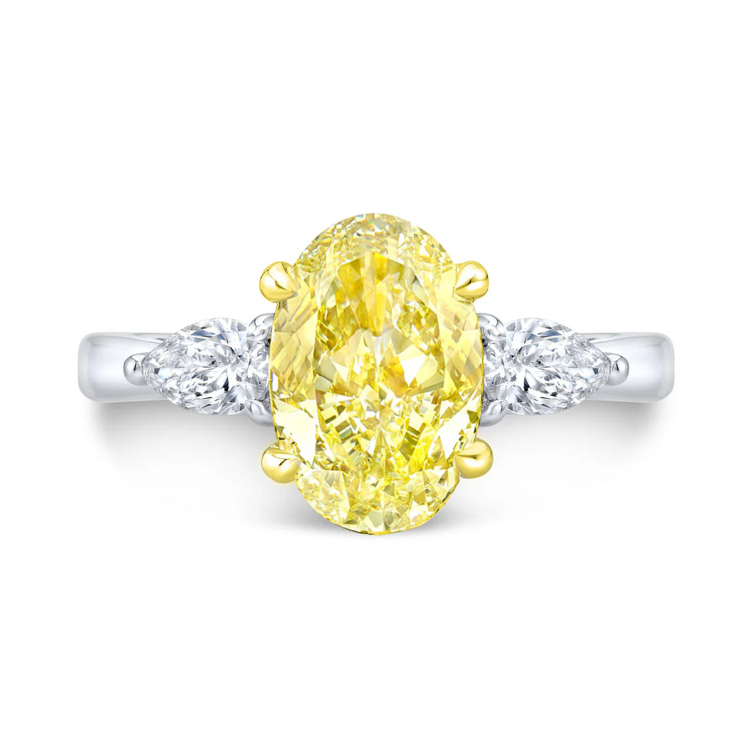 Lab Grown Yellow Oval Cut & Pear Shape 3-Stone Diamond Ring VVS2 IGI Certified