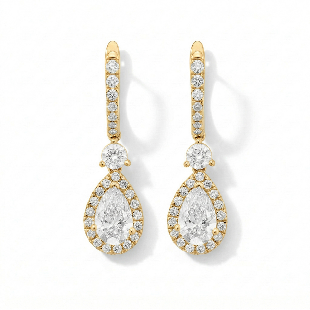 2.70 Ctw Pear & Round Cut Dangling Earrings G, VS1 GIA Certified