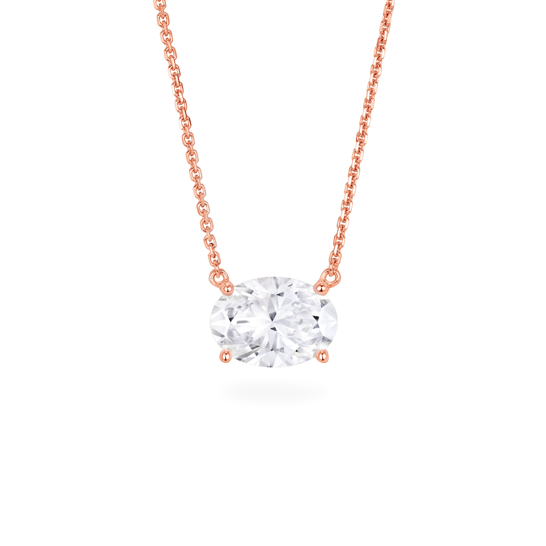 Oval Cut Diamond East-West pendant with chain in rose gold