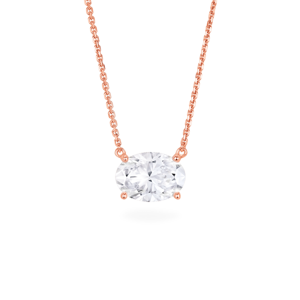 Oval Cut Diamond East-West pendant with chain in rose gold