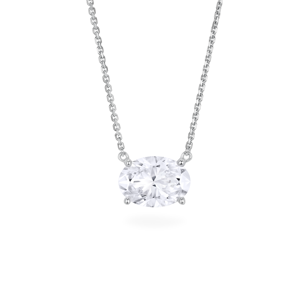 Oval Cut Diamond East-West pendant with chain in white gold