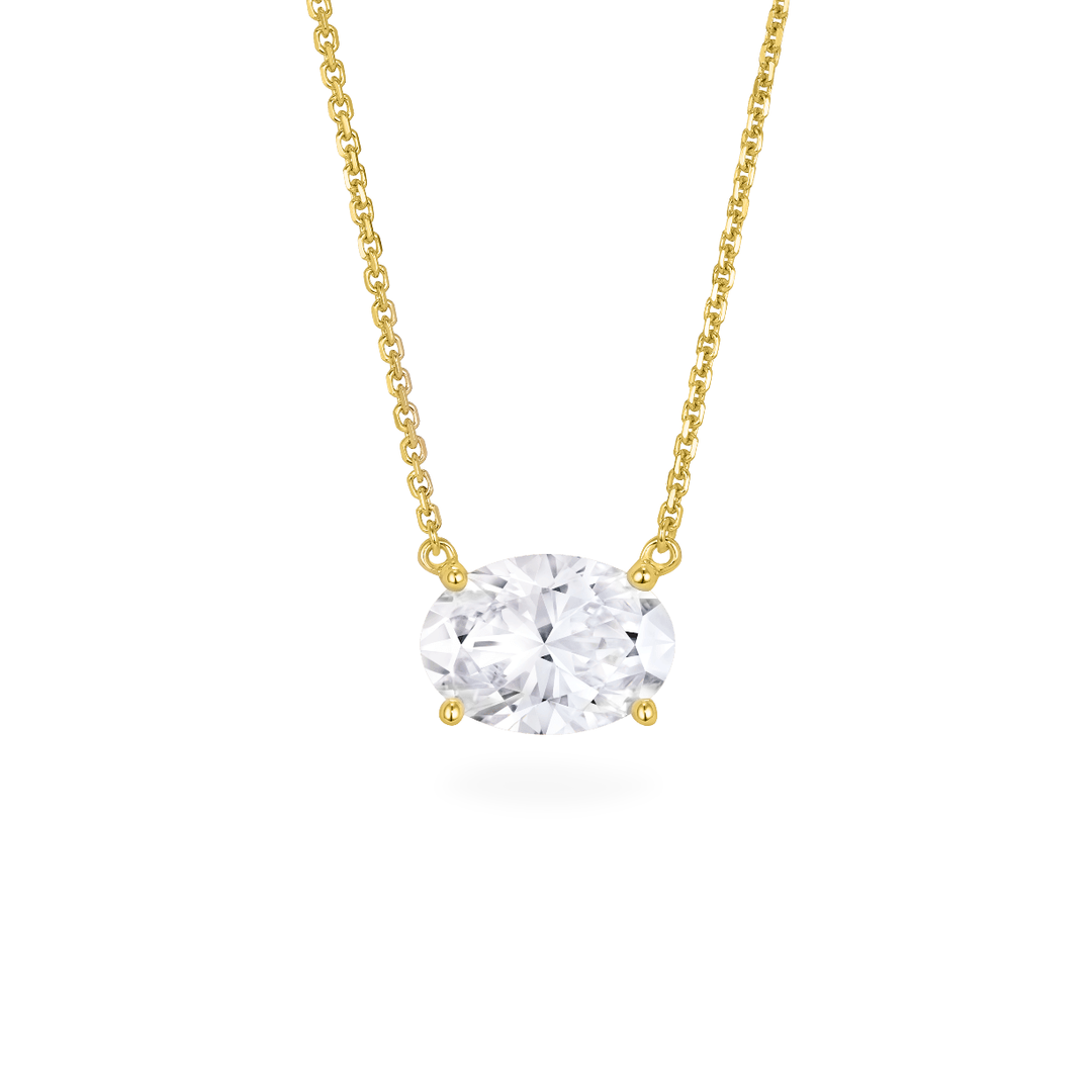 Oval Cut Diamond East-West pendant with chain in yellow gold