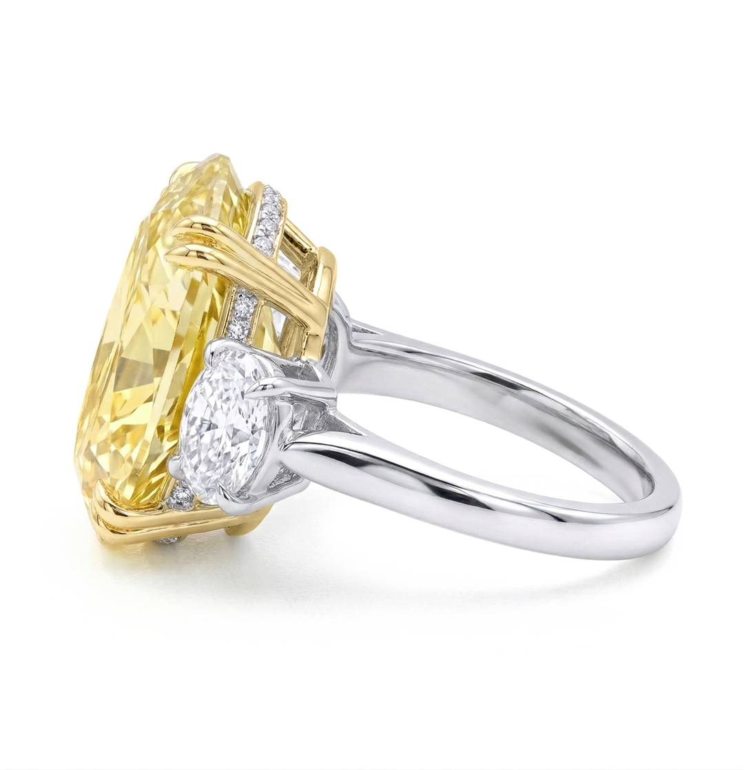 6.50 Ctw Fancy Yellow Oval Cut 3 Stone Hidden Halo Ring VS1 GIA Certified