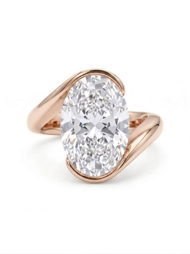 Oval cut diamond center Bypass ring in rose gold