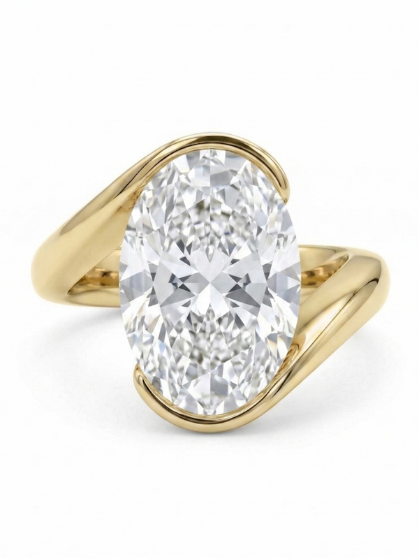 Oval cut diamond center Bypass ring in yellow gold
