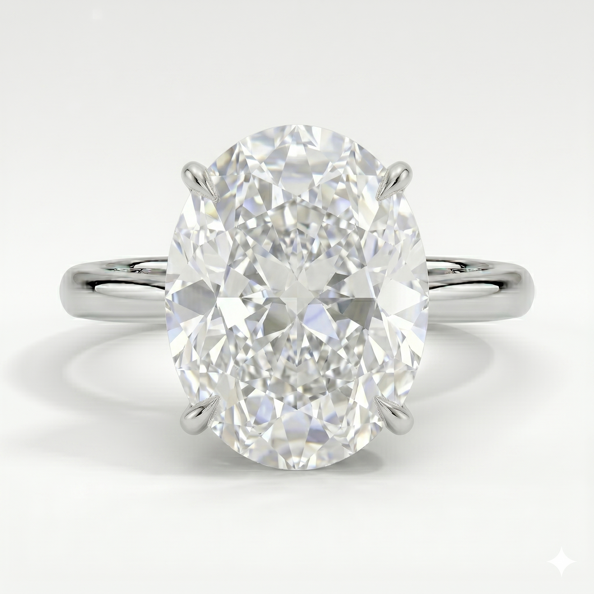 Oval cut center diamond ring in white gold top view