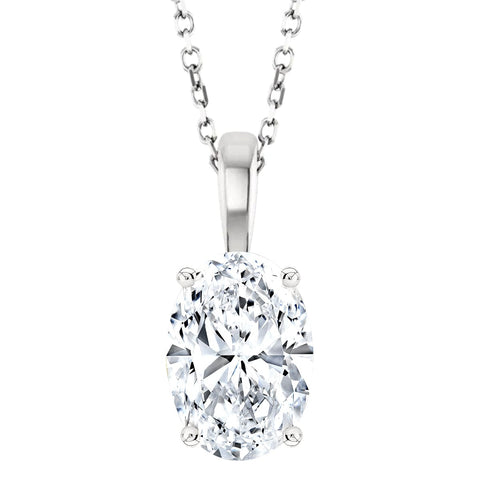 Oval cut pendant with rolo chain in white gold