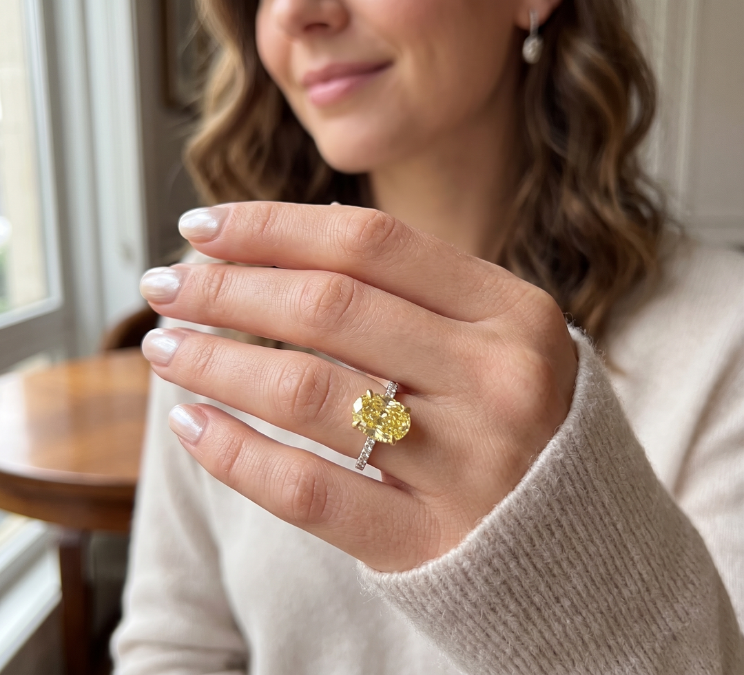 Lab Grown Yellow Oval Cut Hidden Halo Diamond Ring VVS2 IGI Certified