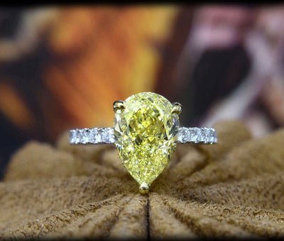 3.85 Ct Canary Fancy Light Yellow Pear Shaped Hidden Halo Engagement Ring VVS1 GIA Certified