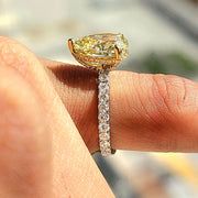 3.85 Ct Canary Fancy Light Yellow Pear Shaped Hidden Halo Engagement Ring VVS1 GIA Certified