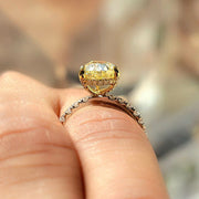 3.85 Ct Canary Fancy Light Yellow Pear Shaped Hidden Halo Engagement Ring VVS1 GIA Certified