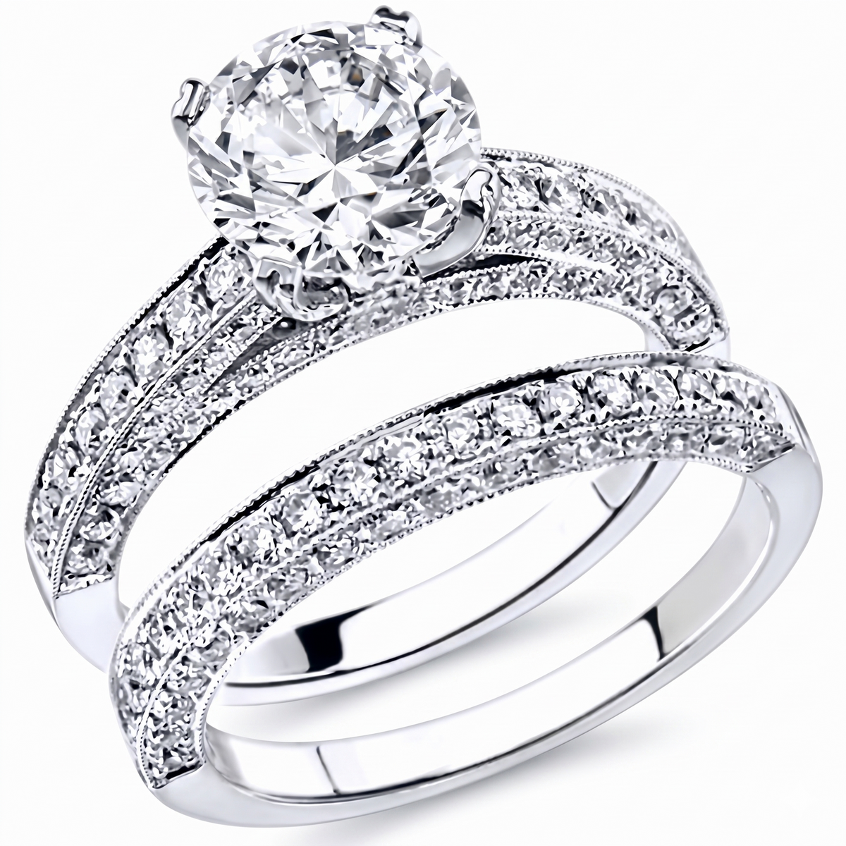 Pave engagement ring & band white gold