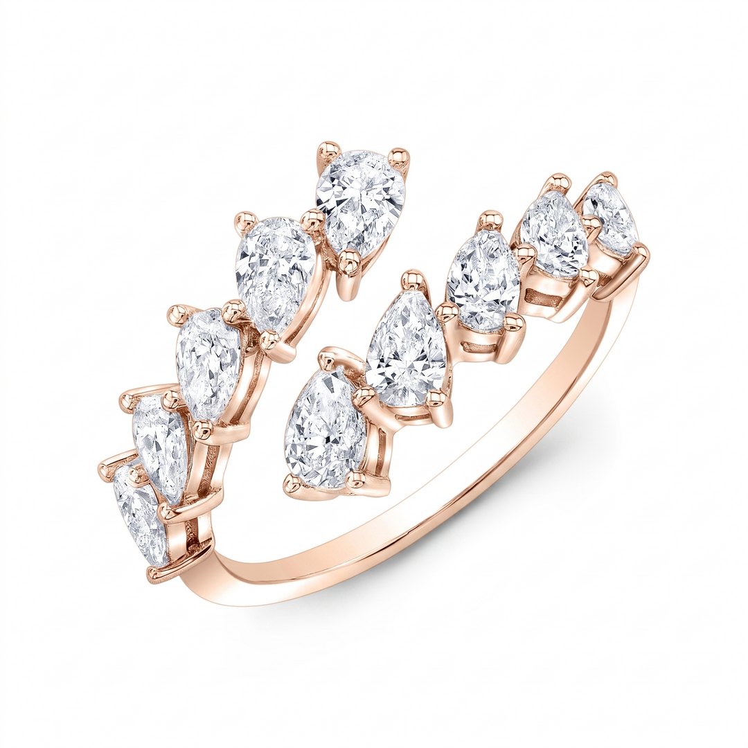 Pear Cut 10-Stone Diamond Bypass Ring in rose gold