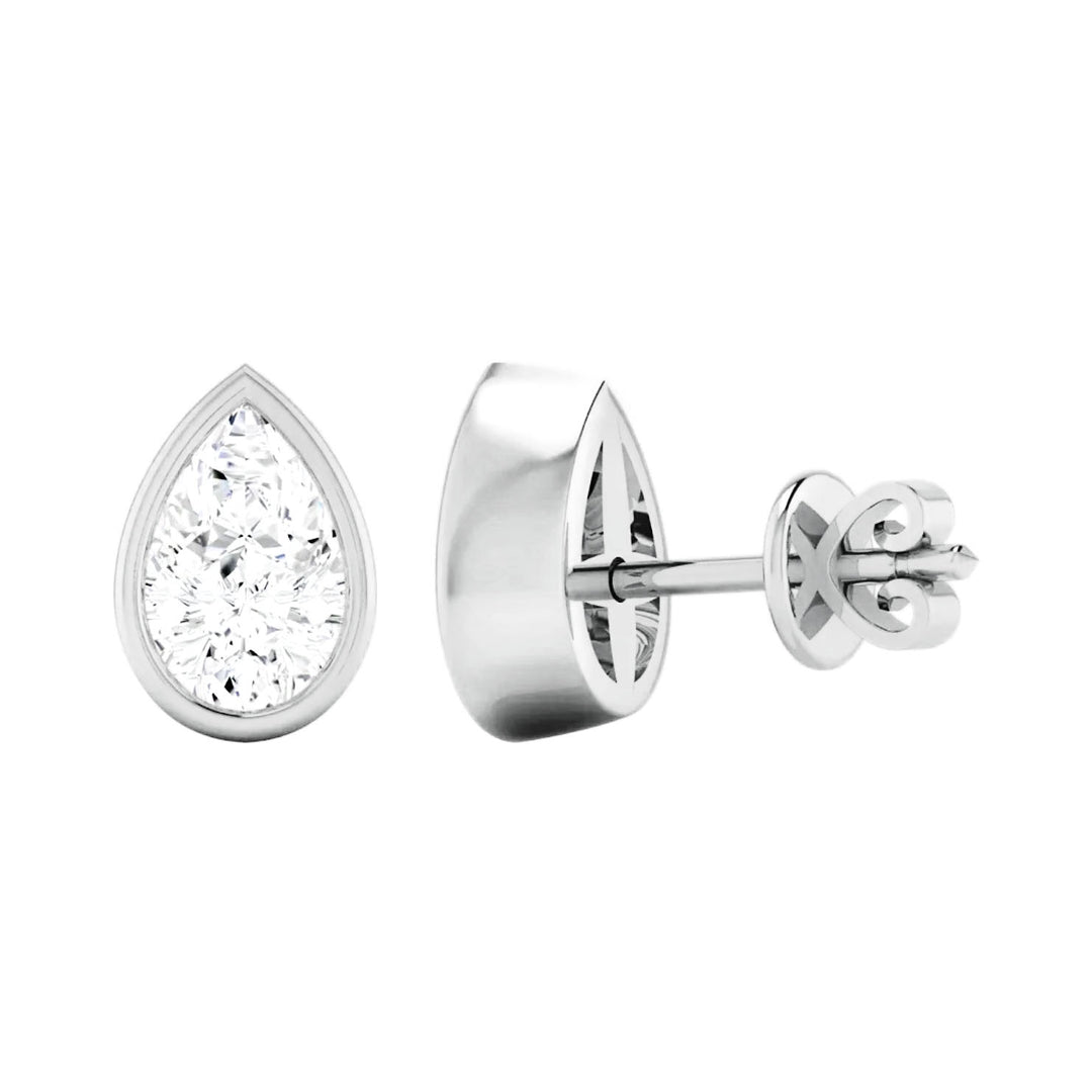 Pear Cut Bezel Set Stud Earrings in white gold
