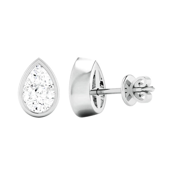 Pear Cut Bezel Set Stud Earrings in white gold