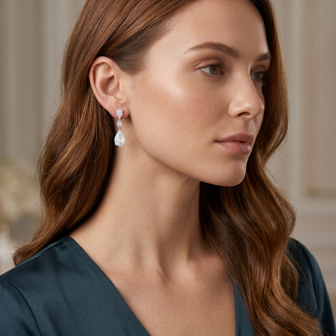 Lab Grown Pear Cut Dangling Earrings E, VVS2 IGI Certified 7.00 Ctw