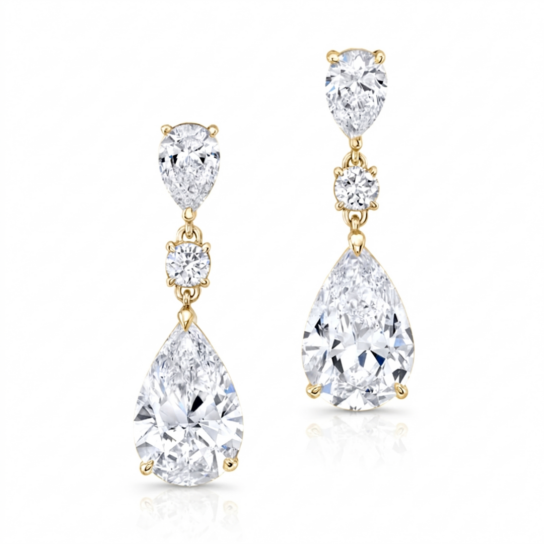 Pear Cut Dangling earrings lab grown diamonds in yellow gold