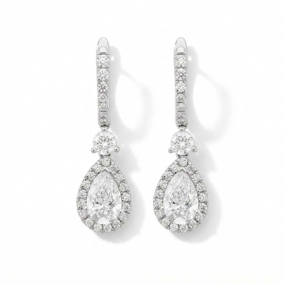 2.70 Ctw Pear & Round Cut Dangling Earrings G, VS1 GIA Certified