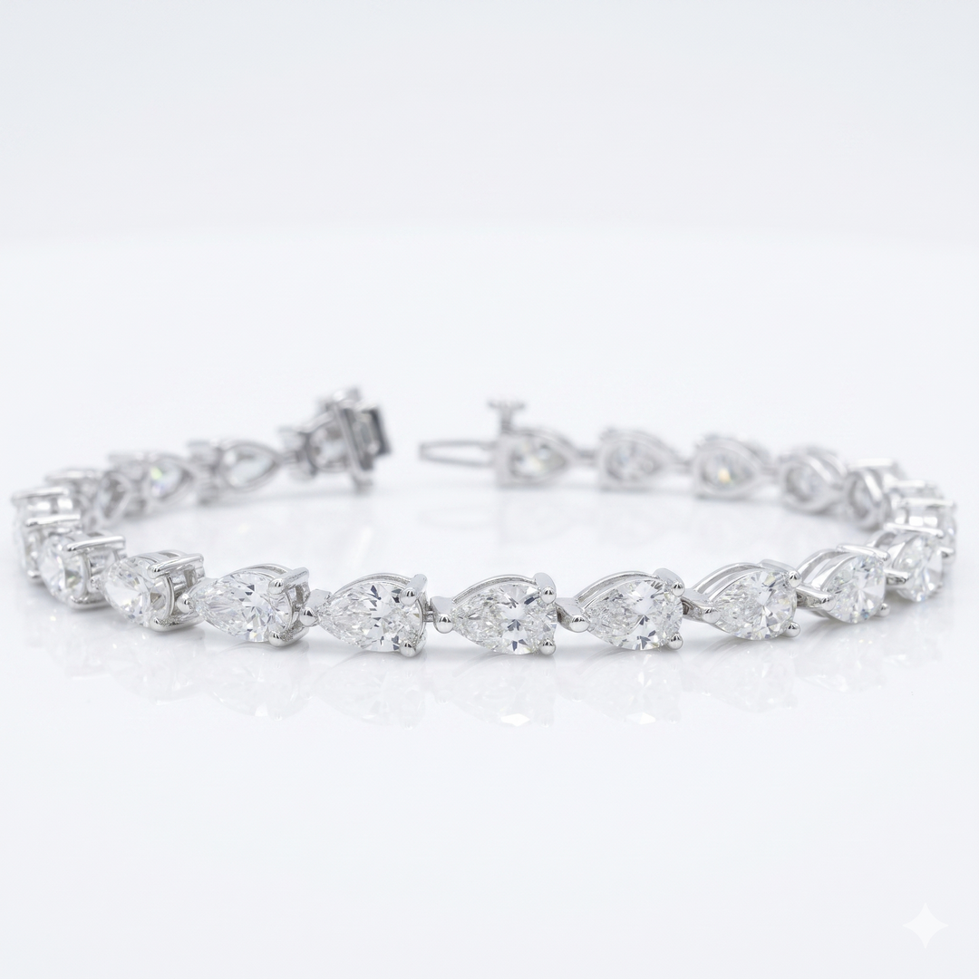 pear cut Diamond bracelet white metal on a white background