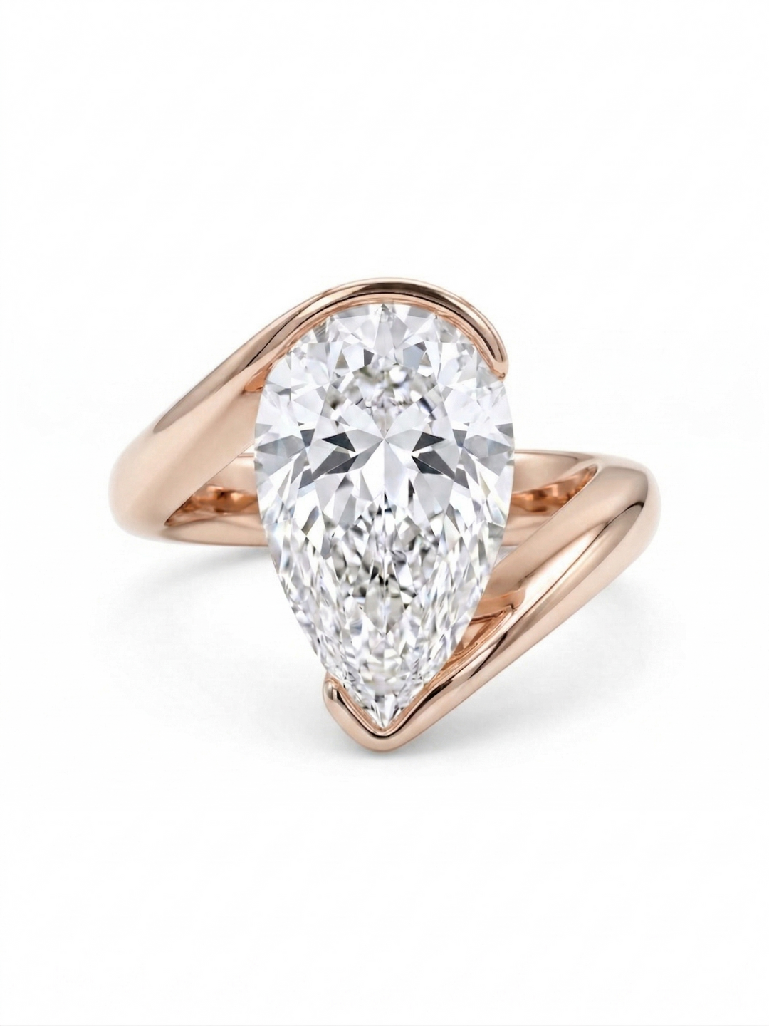 Pear Cut Diamond Solitaire Bypass Ring in rose gold