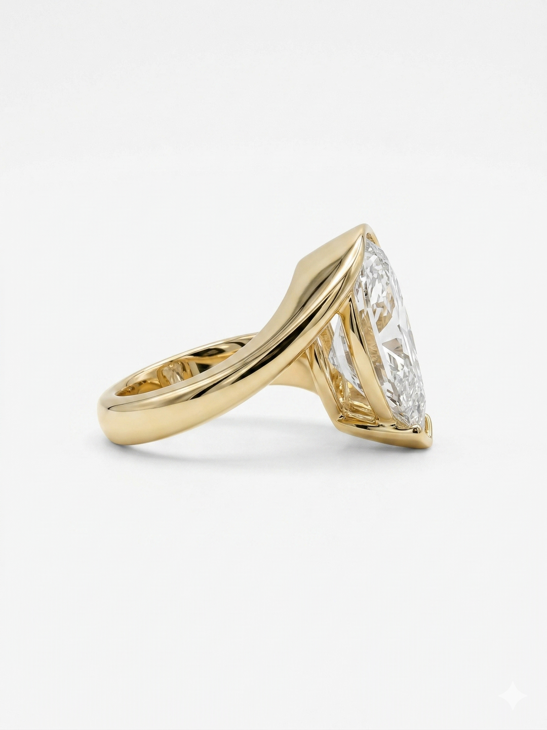 Diamond Solitaire Bypass Ring in yellow gold side profile