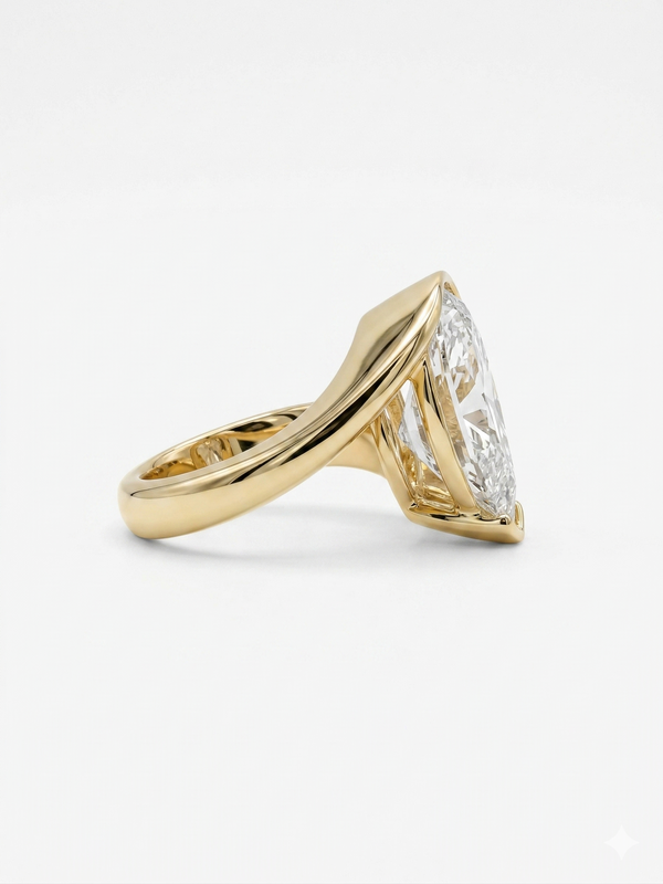 Diamond Solitaire Bypass Ring in yellow gold side profile
