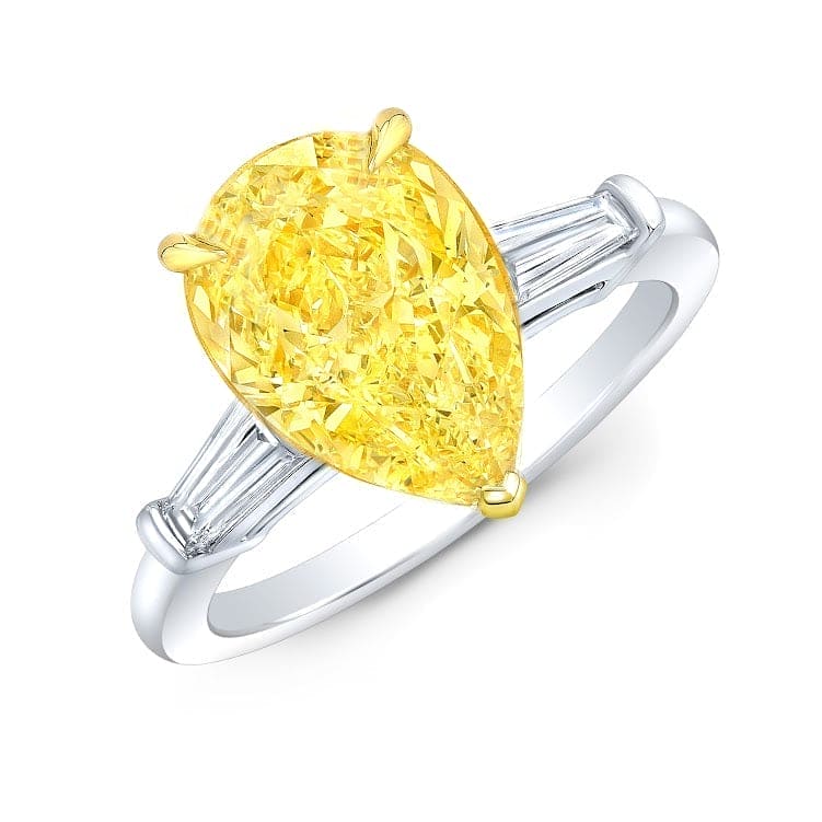 3.00 Ctw Canary Fancy Yellow Pear Cut & Baguette Diamond Ring VS2 GIA