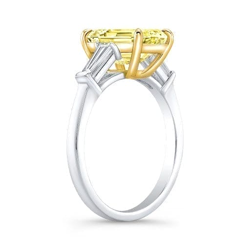 3.00 Ctw Canary Fancy Yellow Pear Cut & Baguette Diamond Ring VS2 GIA