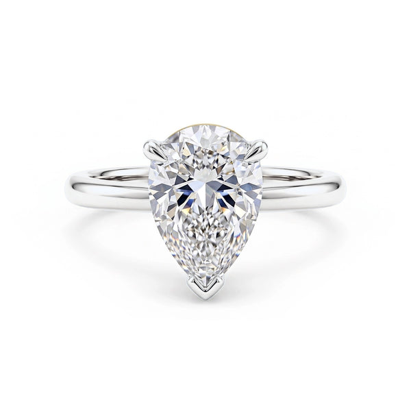Lab Grown Hidden Halo Pear Cut Diamond Ring D VVS1 IGI Certified