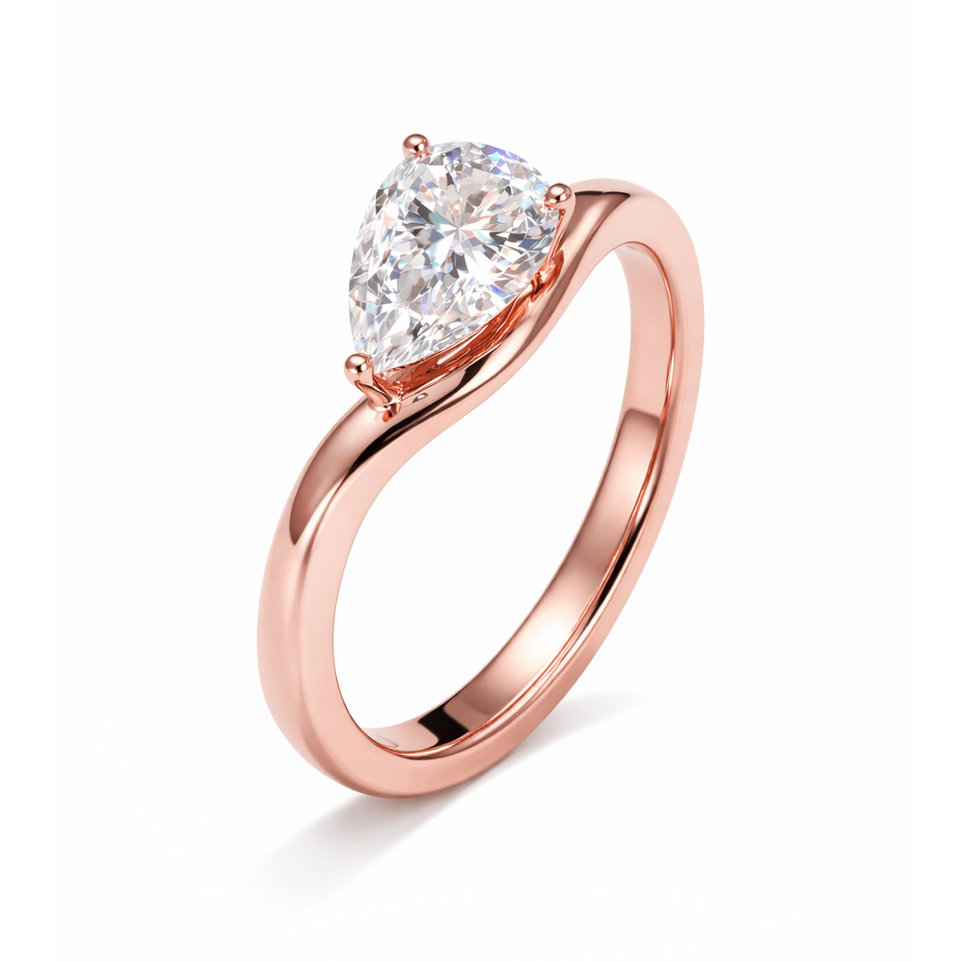 Pear Cut East-West Solitaire Engagement Ring in rose gold