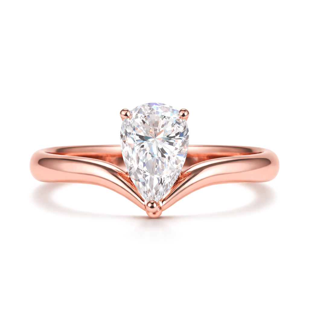 Pear Cut Chevron Solitaire Engagement Ring in rose gold