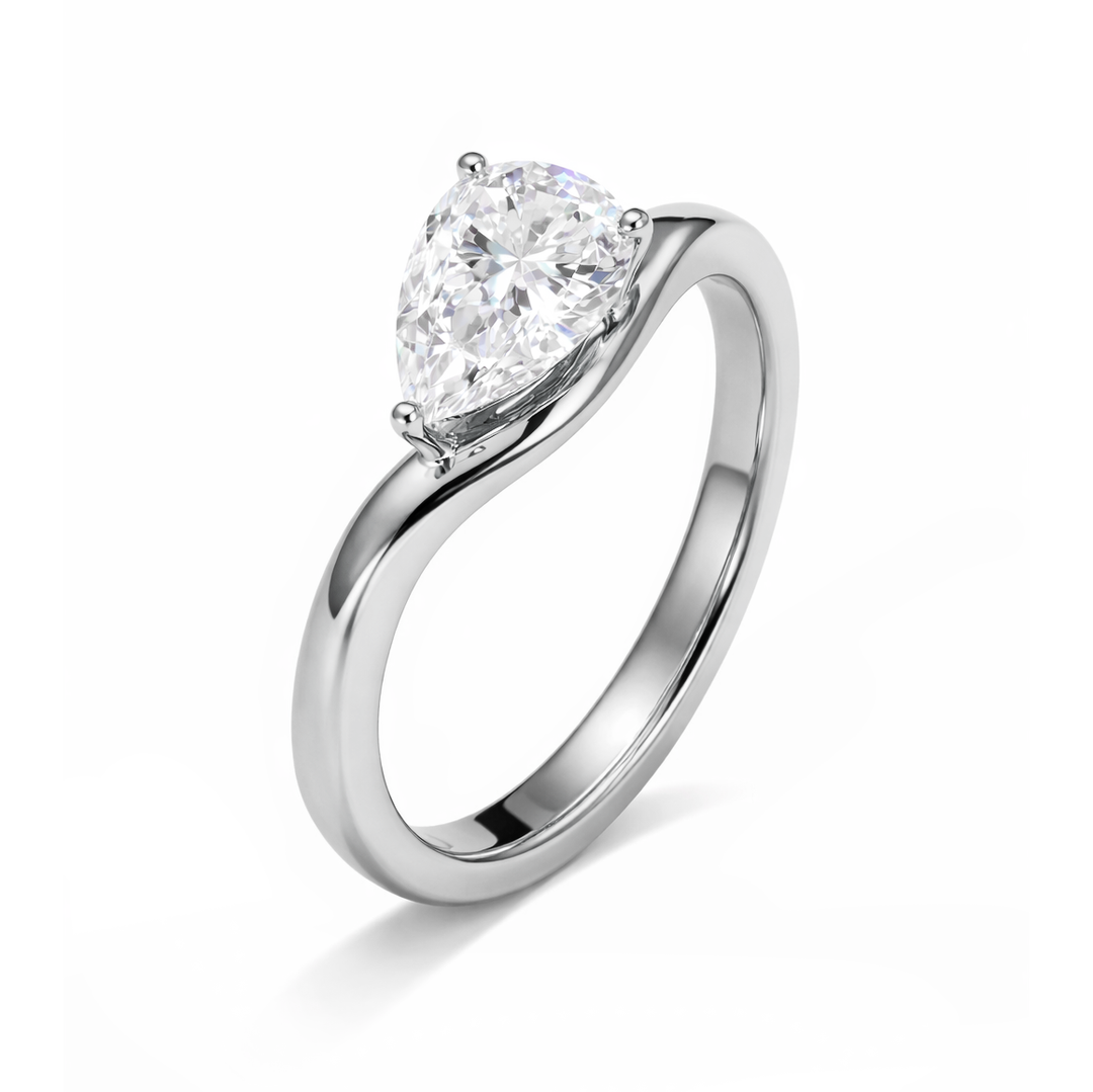 Pear Cut East-West Solitaire Engagement Ring in white gold