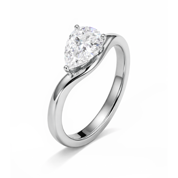 Pear Cut East-West Solitaire Engagement Ring in white gold