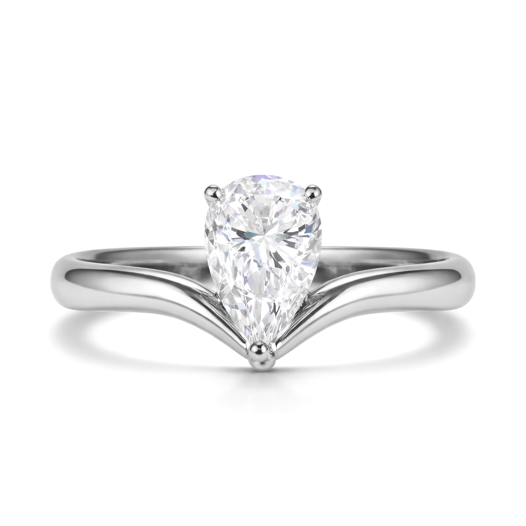 Pear Cut Chevron Solitaire Engagement Ring in white gold