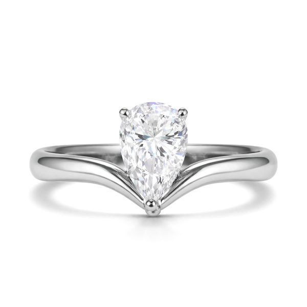 Pear Cut Chevron Solitaire Engagement Ring in white gold