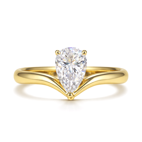 Pear Cut Chevron Solitaire Engagement Ring in yellow gold