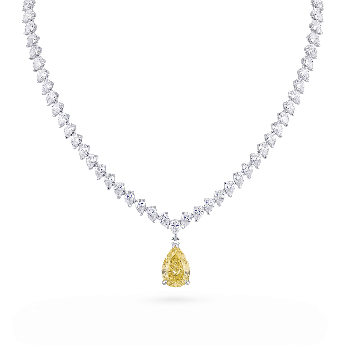 Lab grown diamonds pear cut tennis necklace with fancy yellow canary diamond pendant