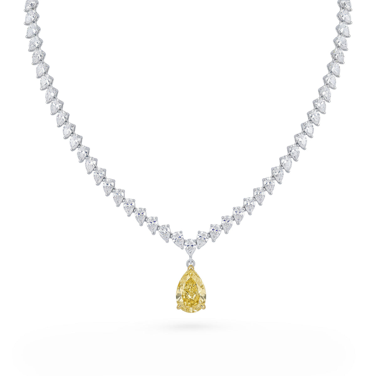 Pearcuttennisnecklace26 42caratwithfancyyellowpearcutpendant8 56ct73st33 47g front1whitebg_c13b9e57 a981 482e 8d0d 458114311f8f
