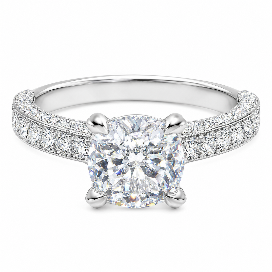 Platinum Pavé Engagement Ring with Brilliant Diamond